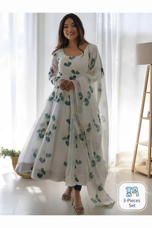 Floral Printed Round Neck Gotta Patti Anarkali Kurta with Trousers & Dupatta