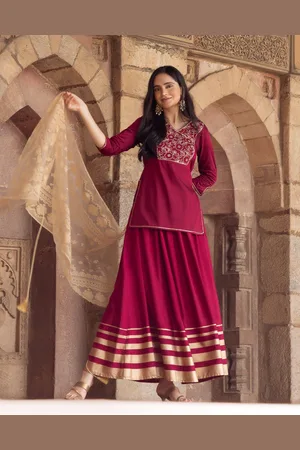 Floral Yoke Design Sequined Kurta with Skirt & Dupatta