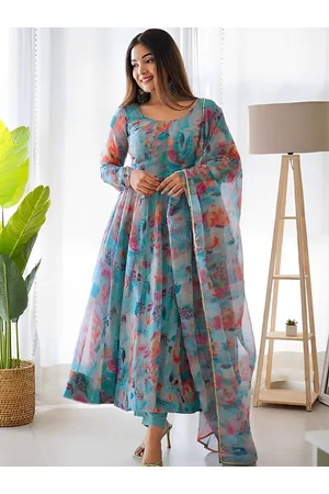 Floral Printed Gotta Patti Kurta & Trousers With Dupatta