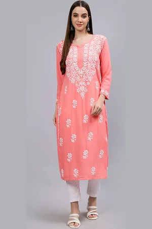 Floral Round Neck Three-Quarter Sleeves Chikankari Kurta